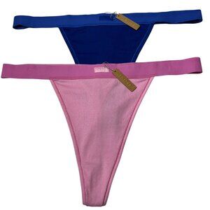 SKIMS Cotton Rib Thongs Lot of 2 Cobalt Bubble Gum 4X
